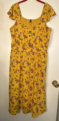 #ad Massini XL yellow flower dress super cute Sleeve Dress