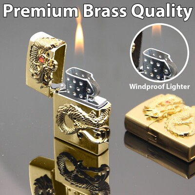 #ad Premium Gold Dragon Lighter Luxury Zipp stylish Windproof Torch Cigar Retro USA