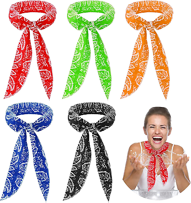 #ad 5 Pieces Neck Pack Wraps Ice Cooling Scarf Water Soaking Bandana Headband