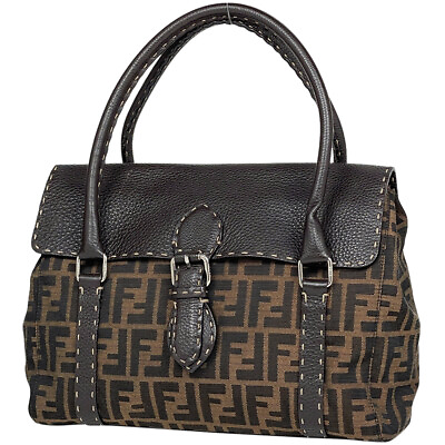 #ad Fendi Selleria Handbag Zucca Pattern Canvas Brown 8Br547 Women#x27;S Used