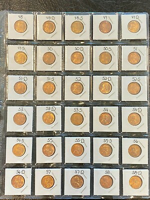 #ad Complete Red choice gem BU wheat cent set 1948 1958 30 coins