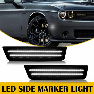 #ad For 8 45183 Challenger Front Dodge Side Lamps Marker Lights White Smoked Lens