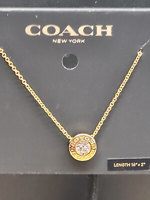 #ad Coach Open Circle Stone Gold Necklace 16quot; 18quot;