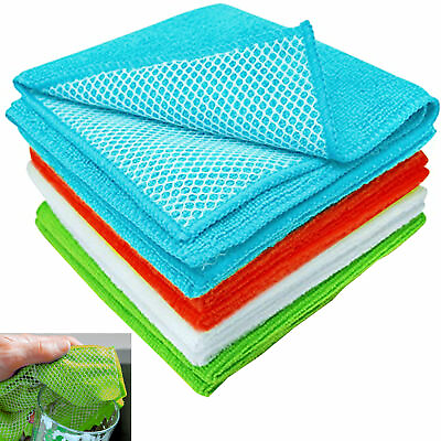 #ad 8 Pc Cleaning Microfiber Cloths Drying Towels Mesh Scouring Scrub Dish Car Wash
