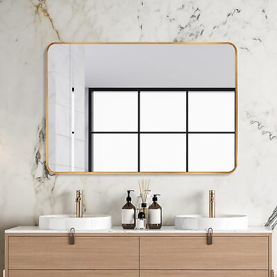 #ad 22x30 Mirror Wall Mounted Rectangular Bathroom Gold INCH