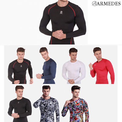 #ad ARMEDES Mens Skin Tight Compression Baselayer Activewear Long Sleeve Shirt R141