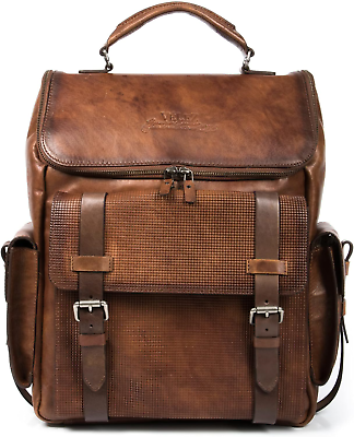 #ad VELEZ Full Grain Leather Backpack for Men 15.6 Inch Laptop Bag Tan Designer
