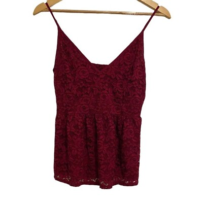 #ad Abercrombie amp; Finch Burgundy Wine Lace Peplum Tank Top Blouse Small