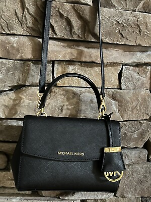 #ad Michael Kors Ava Black Saffiano Leather Crossbody Shoulder Bag Handbag