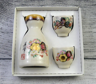 #ad Vintage Mini Ceramic Sake Set with Flask amp; Cups Original Box Made in Japan