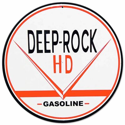 #ad DEEP ROCK HD GASOLINE ORANGE 14quot; ROUND HEAVY DUTY USA METAL GAS ADVERTISING SIGN