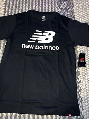#ad NWT New Balance Essential Stacked Logo Men’s Tee Black White Sz XL MSRP $28