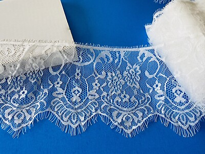 #ad 3 Yards Bright White Floral Eyelash French Mesh Lace Trim sewing Crafts 6quot; Wide