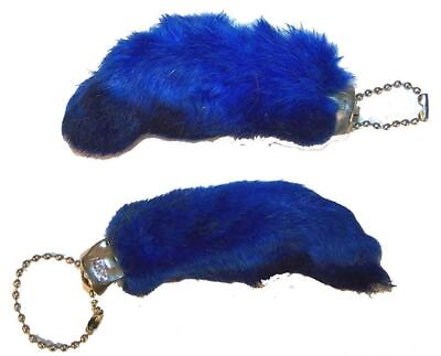 #ad 2 BLUE REAL RABBIT FOOT KEY CHAINS bunny feet good luck charms keychain fur NEW