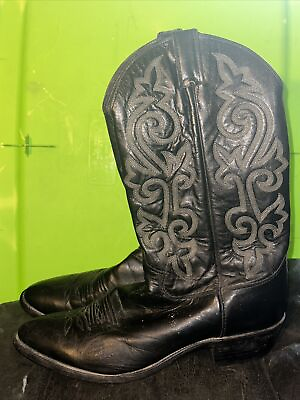 #ad Classic Justin 1409 Black Leather London Calf Western Boots Men#x27;s Size 11.5 B