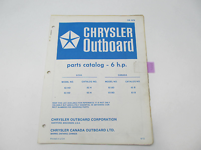 #ad OB1679 Outboard Parts Catalog for Chrysler 6 HP 1973 62HD 63HD 62BD 63BD