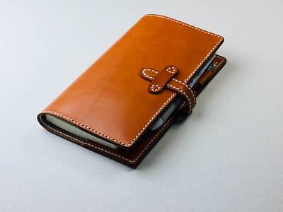 #ad Hand Stitched Camel Colored Leather Notebook Cover For Hobonichi Techo Weeks ZE