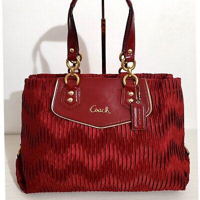 #ad Coach Ashley Gathered Satin Carry All Bordeaux Dk Red Burgundy F20050