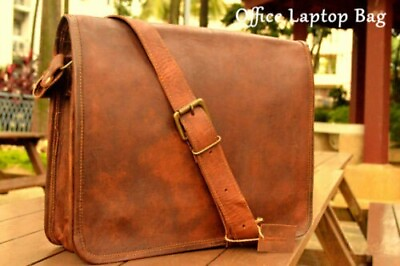 #ad Vintage Business Leather Satchel Laptop Messenger Handmade Brown Bag