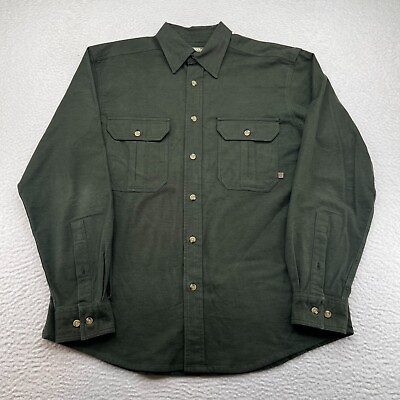 #ad Gander Mountain Button Shirt Mens Medium Solid Green Chamois Long Sleeve Flannel