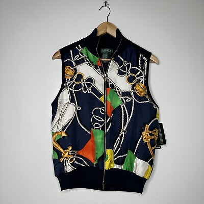 #ad LRL Lauren Ralph Lauren NWT Silk Nautical Print Zip Vest Size Medium