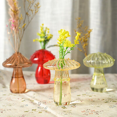 #ad Mushroom Shaped Glass Bud Vase Plant Propagation Bottle Flower Table Vase Home