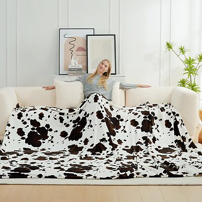 #ad Cozy Bliss Oversized King Throw Blanket Cow Print 100x120 Inches Non Sheddi...