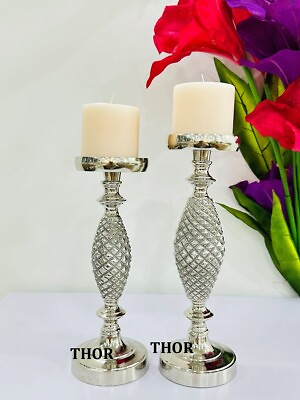 #ad Set of 2 Handmade Pineapple Designer Pillar Candle Holder Centerpiece Decor