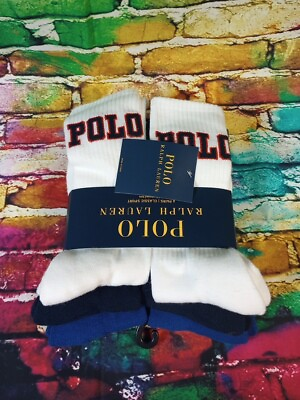 #ad Polo Mens Ralph Lauren 6 Pair Crew Socks Classic Sport Multicolor Size 6 12.