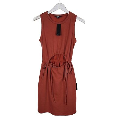 #ad LULUS Dress Womens XS Brick Red Drawstring Cutout Mini NWT Sleeveless LULU#x27;S