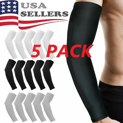#ad 5 Pairs Cooling Arm Sleeves Cover UV Sun Protection Sports Outdoor For Men Women