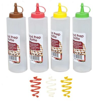 #ad 4PC Clear Squeeze Bottles 12 oz Condiment Ketchup Mustard Oil Squirt Mayo Food
