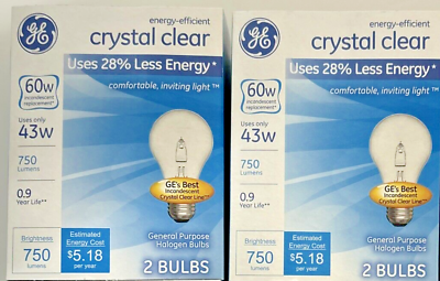 #ad GE 60 WATT Light Bulbs Crystal Clear 750 Lumens Dimmable Classic 4 Bulbs 2 Pack