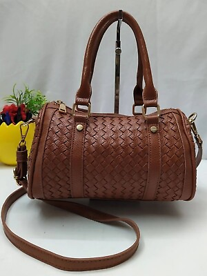 #ad Madison West Brown Woven Limited Edition Top Handle Zipper Closure Satchel Bag