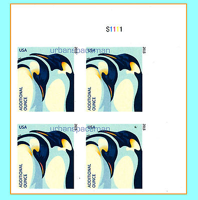 #ad 4989a Penguins Additional Ounce Rate Imperf UR Plate Block of 4 No Die Cuts