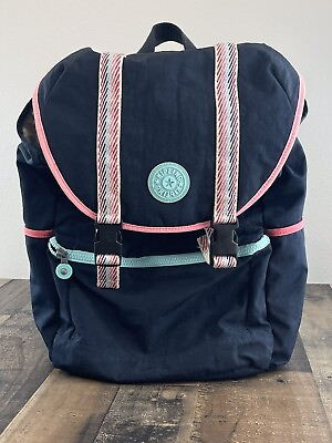 #ad Kipling Seoul Large 18” Laptop Backpack Blue Rainbow Color Straps