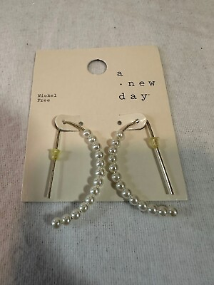 #ad a New Day Women#x27;s Earrings Pearl Drop Hoop Gold