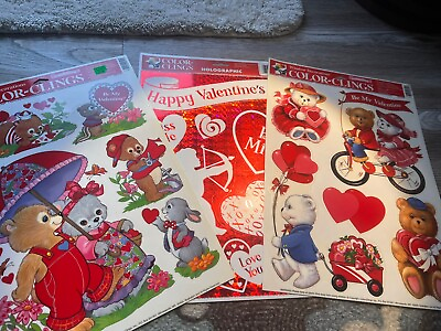 #ad Color Clings Vintage Valentine’s Window Static Clings Lot 3 Pieces