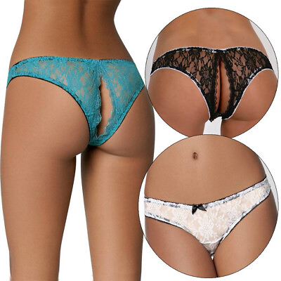 #ad Women#x27;s Lace Panties Crotchless Underwear Thongs Lingerie G string Floral Briefs