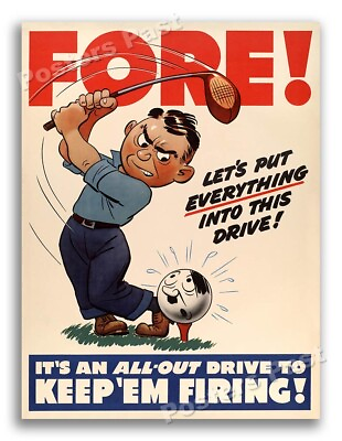 #ad “Fore ” 1942 Vintage Style Golf World War 2 Era Print 8.5x11
