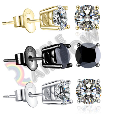 #ad 925 Sterling Silver Stud Earrings Men Women 34567810mm CZ Round#213