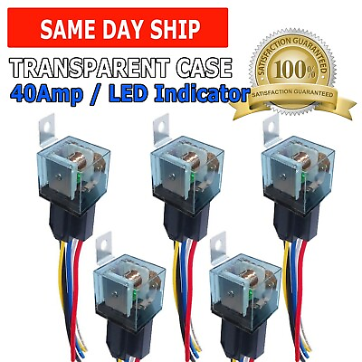#ad 5PCS 12V Car Audio Relay Switch Harness 40 Amp Clear 14AWG Wire 5PIN SPST Relays