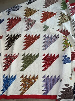 #ad Vintage Block Quilt Machine Quilted 75x84 Made 1983