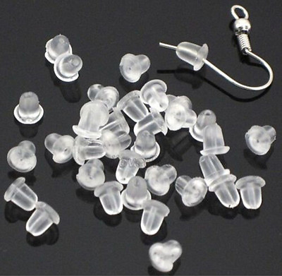 #ad 500X Rubber Earring Backs Plastic Soft Clear Silicone Ear Stoppers Stabilizer US