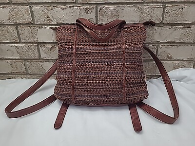 #ad free people Brown Woven Backpack Brown Leather Medium