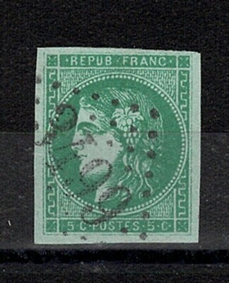 #ad FRANCE YVERT 42Bc SCOTT 41 quot; BORDEAUX ISSUE 5c GREY GREEN quot; USED VF SIGNED W725