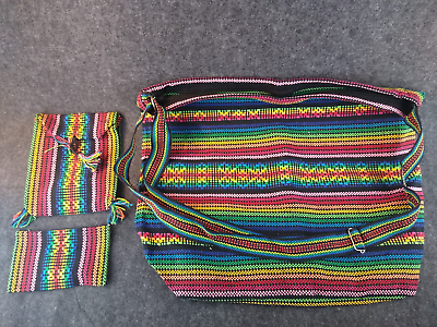 #ad Mexican Woven Cross Body Messenger Shoulder Bag Tote Colorful Matching Pouches