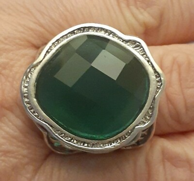 #ad Designer Fine Sterling Silver Overlay Bronze Emerald Quartz Ring Size 8 Signed