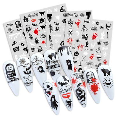 #ad Nail Art Stickers Decals Halloween Skull Bone Pumpkin Ghost Lip Mouth Snake NH23