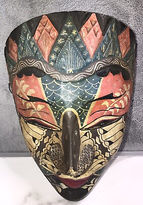 #ad Tribal Mask Hand Carved amp; Painted Albesia Wood Indonesian Tribal Hand Batik